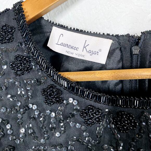 Vintage Lawrence Kazar Beaded Tiered Shift Dress Short Sleeve Heavy - L - Picture 3 of 4